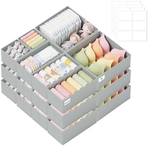 Drawer Organizer Storage for Clothes, Socks, 21 Pack, Grey by SIXDOVE