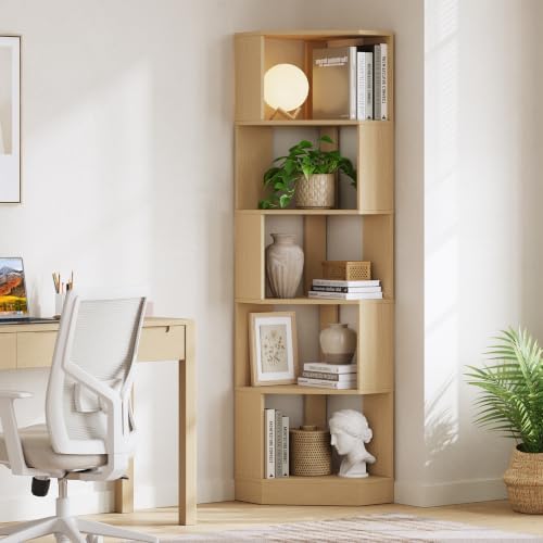 Modern Corner Bookshelf, 5-Tier Wooden Corner Book Case - Image 6
