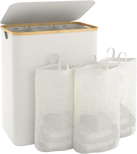 Hampers for Laundry Basket with Lid, 145L Large Laundry Hamper 3 Section by Bathola