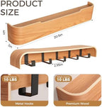 Coat Rack Wall Mount with Shelf Entryway Shelf Modern Key Holder Hanger Wall Shelves with Hidden Hooks for Hanging Towels Coats Hats Bags for Hallway Bathroom Bedroom (Oak, 5 Hooks) - Image 2