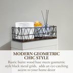 MyGift 2 Piece Wall Mounted Black Geometric Metal Nesting Storage Basket with Rustic Solid Burnt Wood Base, Small Tabletop Decorative Metal Wire Bins with Handles - Image 3