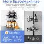 HAMITOR Shower Caddy Tension Pole: 4-Tier Corner Bathroom Organizer with Soap Holder - No-Drill Adjustable Storage Rack - 47-123 Inch Rustproof Space Saving Gray - Image 5