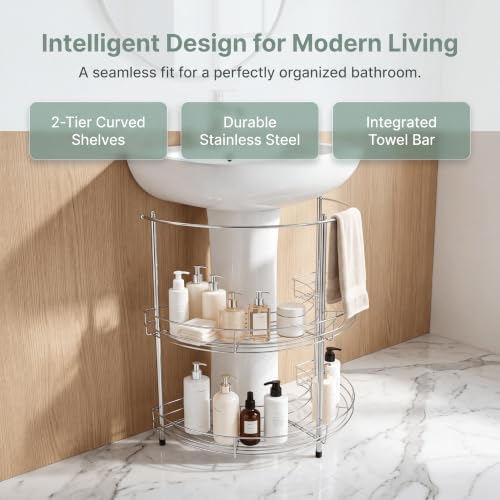 2027 New Pedestal Sink Organizer, 2-Tier Freestanding Stainless Steel Rack - Image 5