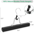 TOPIA HANGER 24 Pack Wooden Pants Hangers, Hair Extension Hangers Non Slip Skirt Hanger Wood Clamp with Velvet Padded 360° Swivel Hook for Jeans, Skirts, Trousers, Wigs Black CT68B - Image 3