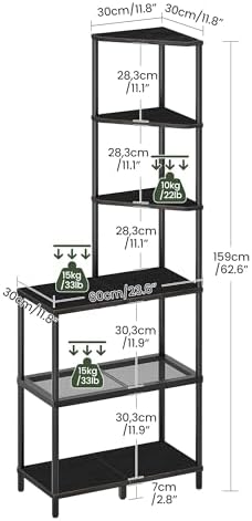 CHOEZON 6-Tier Corner Shelf, Industrial Corner Bookshelf with Desk Top, Diamond-Shaped Storage Shelves, Display Stand for Small Spaces, Living Room, Home Office, Foyer, Black TCJ70BB - Image 2