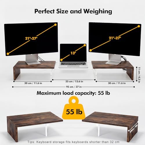 Dual Monitor Riser, Acrylic Monitor Riser, Adjustable Angle & Length Computer Monitor Stand, Wide Desk Shelf for Top of Desk for Home Office_Wood Look Small - Image 3