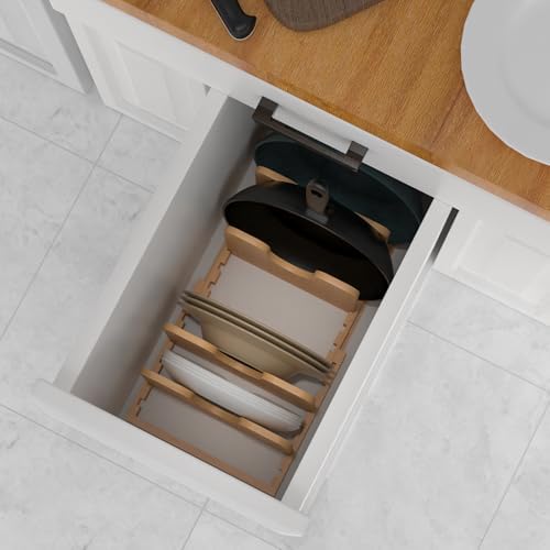 Pots and Pans Organizer Under Cabinet,Bamboo Pot Lid Organizer - Image 5