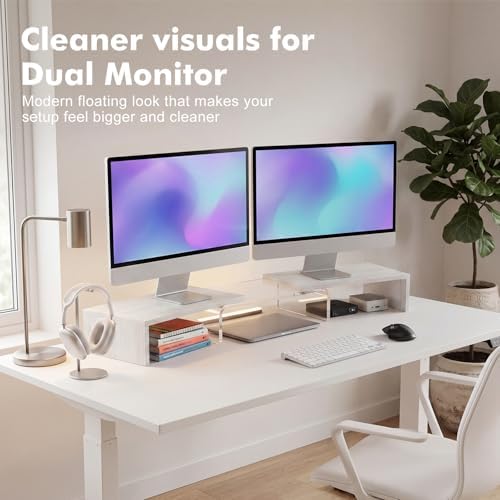 Dual Monitor Riser, Acrylic Monitor Riser, Adjustable Angle & Length Computer Monitor Stand, Wide Desk Shelf for Top of Desk for Home Office_White Maple Look Small - Image 4