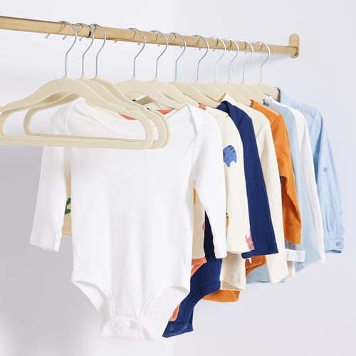 Amazon Basics Kids Space Saving Velvet Non-Slip Clothes Hangers with Shoulder Notches for Infant and Toddler, 11.6", Beige, 50-Pack - Image 5