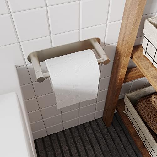 Adhesive Toilet Paper Holder Brushed Nickel Bathroom Double Post Pivoting Toilet Tissue Holder Roll Holder Stick On No Drilling Stainless Steel and Zinc Alloy - Image 2