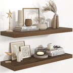 36 Inch Long Floating Shelves for Wall, 9.3 Inch Deep Floating Shelf with Heavy-Duty Bracket, 2 Pack Long Shelves for Bathroom, Living Room, Bedroom, Wall Mounted Storage Shelf for Books Decor, Walnut by FunMemories