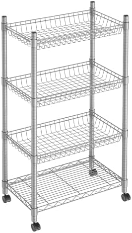 Guan River 4 Tier Wire Basket Shelf,Silver,23.23" L x 13.11" W x 49.21" H by GuanRiver