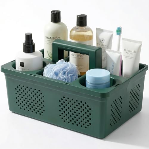 KMV Dorm Room Portable Shower Caddy with Adjustable Compartments - Ventilated Drainage Design with Handles, Perfect Toiletries Organizer for College Dorms-green by Unknown