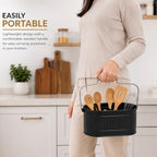 Alpha Living Home 4-Compartment Metal Flatware Caddy with Wooden Handle - Rustic Silverware & Utensil Organizer for Kitchen Counter, Dining Table, Picnic & Party Use - Image 6