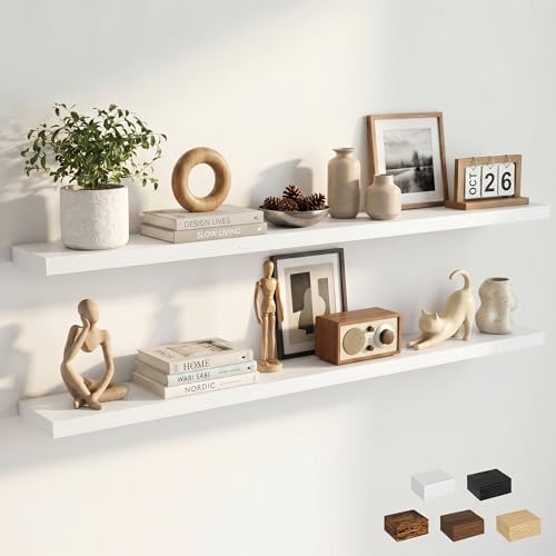 Dreamland Floating Shelves for Wall, Rustic White Floating Shelves for Bathroom|Bedroom|Kitchen, Deep Wall Mounted Book Shelf, Wood Storage Display Shelf for Home Decor, Set of 2 by Dreamland
