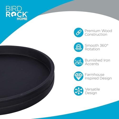 BIRDROCK HOME Wooden Lazy Susan Turntable - Spice Rack Organizer for Kitchen Table, Dining, Pantry and Countertop - Rotating Tray for Condiments - with Burnished Iron Accents - 18" Large, Matte Black - Image 3