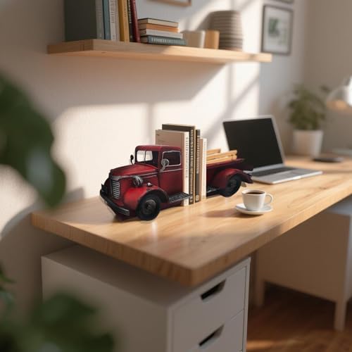 Decorative Book Ends Vintage Bookends: Metal Truck Book Stopper for Heavy Books - Farmhouse Decor for Shelf Table Coffee Bar Office Home - Gift for Adults Men Teen (Vintage Red) - Image 4
