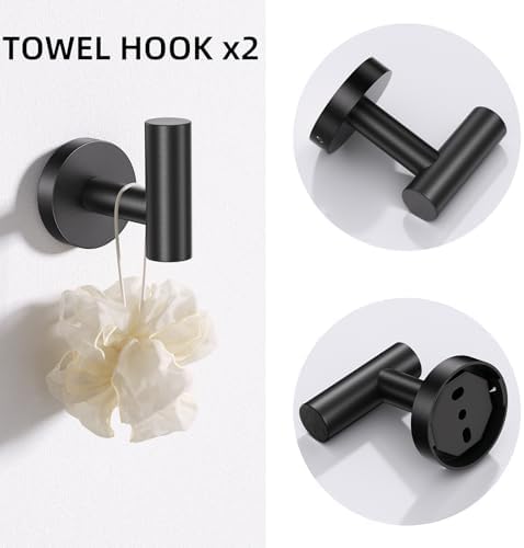 TURS Matte Black 5 Piece Bathroom Hardware Set, SUS304 Stainless Steel Bath Towel Bar Set, Bathroom Towel Rack Set Wall Mounted - Image 4