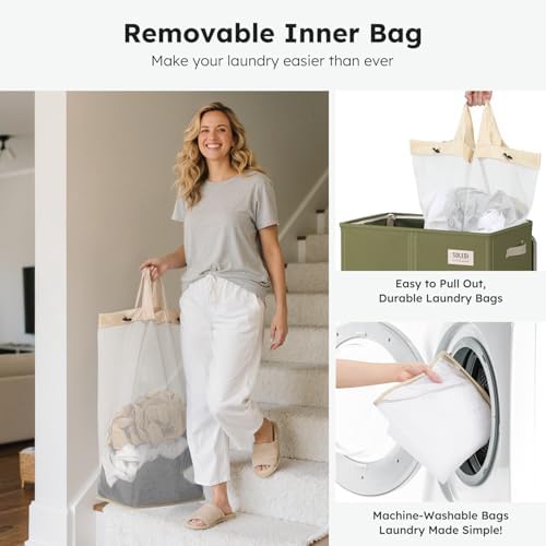 SOLEDI 180L Double Laundry Hamper with Lid and 2 Side Pockets, Dual Hamper - Image 4