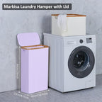 Slim Laundry Basket,60L Laundry Hamper with Lid, Tall Hamper for Laundry,Dirty Cloth Hamper with Bamboo Handle for Towels, Clothes Organizing,Purple - Image 3