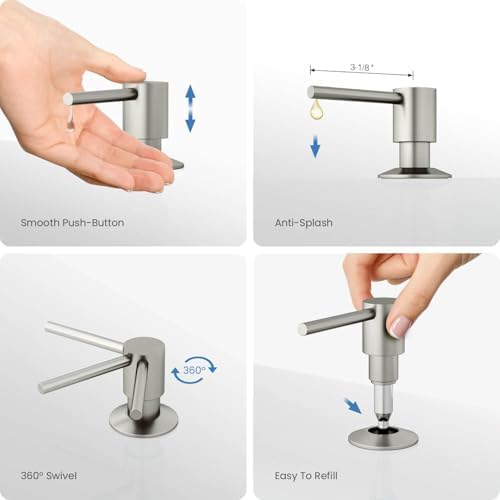 KIBI Kitchen Sink Soap Dispenser | 8.5 oz Countertop Refillable Bottle | Easy Top Refill Pump | Durable Brass Build with Rust-Resistant Finish | Perfect for Kitchen, Bar, Laundry (Brushed Nickel) - Image 4