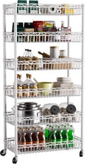 Golpart Basket Shelves Closet Rack with Wheels Metal Pantry Wire Shelf Unit by Golpart