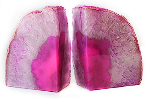 JIC Gem Pink Agate Geode Bookends Anti-Slip Rubber Bumpers 1 Pair 2-3 Lbs by JICGem%C2%AE