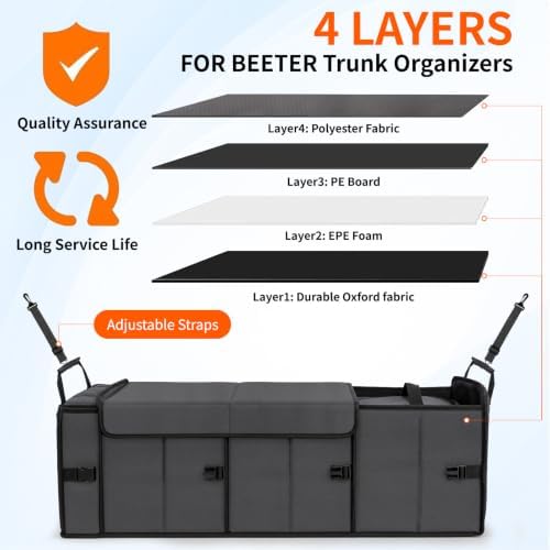 Large Trunk Organizer with Portable Leakproof Cooler Bag,Foldable Cover,Adjustable Securing Straps,Collapsible Trunk Organizer for Suv Car Truck Sedan (4-in-1 with Cooler) - Image 5