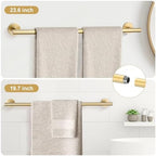TURS Brushed Gold 8 Piece Bathroom Hardware Set, SUS304 Stainless Steel 24 Inch and 20 Inch Bath Towel Bar Set, Round Bathroom Accessories Kit Wall Mounted - Image 2