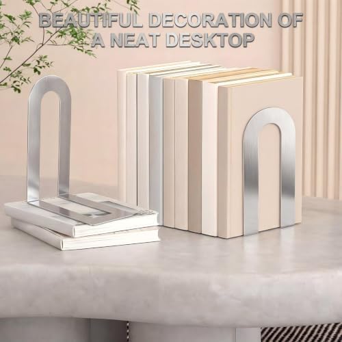 Chunful 12 Pcs Sliver Metal BookEnds Shelves, 7.5 x 5.75 x 3.5 in - Image 2