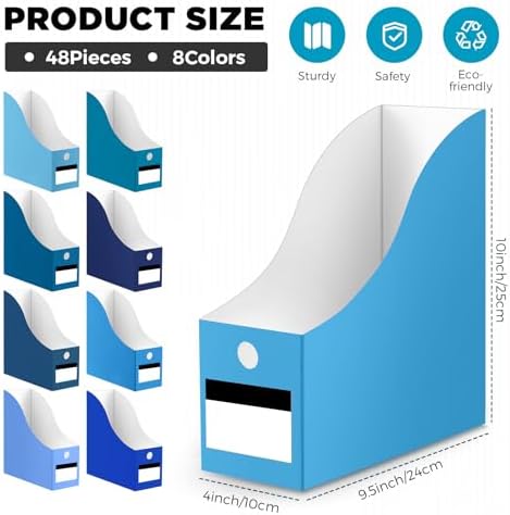 Jutom 48 Sets Cardboard Magazine Holders with Labels for School,Blue - Image 2
