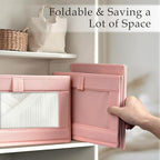 Criusia 4 Pack Linen Closet Organizers and Storage, Closet organizer Large Linen Closet Baskets for Organization, Foldable Storage Containers for Towels, Clothing, Jeans, Books, Shelves, Pink - Image 5