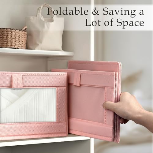 Criusia 4 Pack Linen Closet Organizers and Storage, Closet organizer Large Linen Closet Baskets for Organization, Foldable Storage Containers for Towels, Clothing, Jeans, Books, Shelves, Pink - Image 5