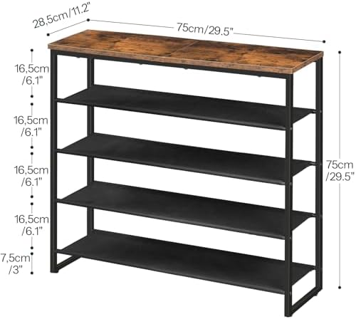 HOOBRO Shoe Rack, 5 Tier Shoe Storage Organizer with 4 Oxford Fabric Shelves and Top Panel, Holds 16-20 Pairs of Shoes, for Entryway and Closet, Industrial, Rustic Brown BF50XJ01 - Image 3