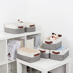 DULLEMELO Small Storage Baskets 6 Pack, Fabric Collapsible Gift Storage Baskets for Shelves, Closets, Nursery, Home, Office Organizing,Small Canvas Linen Rectangular Storage Bins (6-Pack, White&Grey) - Image 5