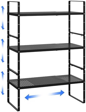 3 Pack Expandable Cabinet Countertop Shelves, 16.5"-27" L, Black by LOCVCDA