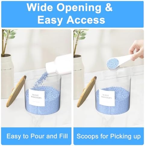 3+1 Pack Laundry Pods Containers & Dryer Sheet Holder & Laundry Detergent Dispenser, Laundry Room Organization and Storage Jars with Lids, Labels and Scoops for Scent Booster, Powder, Pods - Image 5