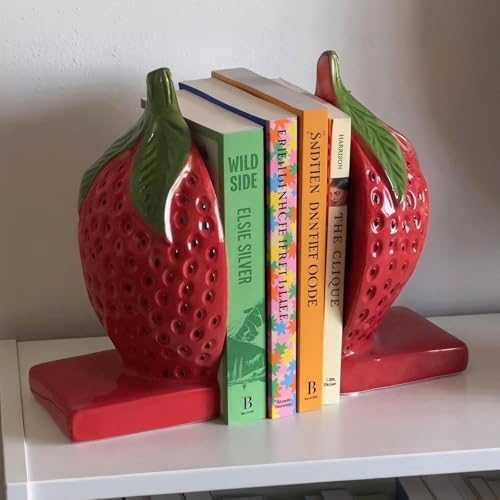 Strawberry Decorative Bookends, Cute Aesthetic Resin Book Ends for Shelves by Unknown