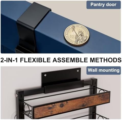 8 Tier Pantry Door Organizer Spice Rack, 2-IN-1 Wall Mount or Hanging Over Door Seasoning Organizer with Adjustable Baskets, Heavy Duty Behind Door Storage Shelves for Pantry, Cabinet and Kitchen - Image 6