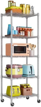 REGILLER 5-Wire Shelving Metal Storage Rack Adjustable Shelves,Standing Storage Shelf Units for Laundry Bathroom Kitchen Pantry Closet(Silver,11.8" D x 16.6" W x 53.5" H,With Wheels) - Image 4