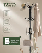 CHOEZON Coat Rack Freestanding, Coat Rack with Umbrella Holder, Entryway Hanger Stand with12 Hooks, Metal Hall Tree for Bags, Coats, Hats, Entryway, Hallway, Living Room, Bedroom, Office Black TYM01BB - Image 6