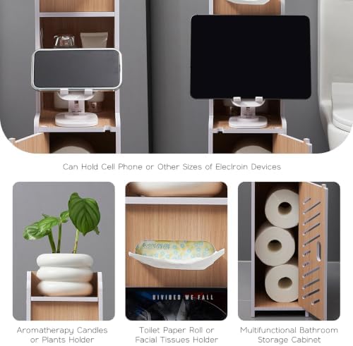 Bathroom Storage Cabinet, Toilet Paper Holder with Shelf (Oak) - Image 4