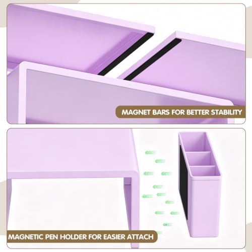 LEKETREE Dual Monitor Stand Riser with Drawer and 2 Pen Holders, Purple - Image 5