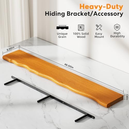 Organic Wavy Edge Floating Shelves,Hidden Brackets,2 Pack 48 in - Image 3