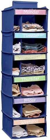 Kids Clothes Organizer, Weekly Clothes Organizer for Kids, 6 Shelf, Blue by Houseables