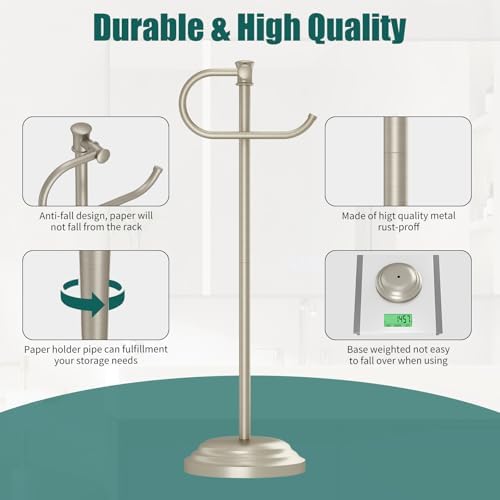 Hoimpro Toilet Paper Holder Stand Free Standing Roll Storage Brushed Nickel - Image 6