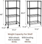 SINGAYE 4 Shelves Storage Shelf Wire Shelving Unit Metal Adjustable Wheels - Image 3