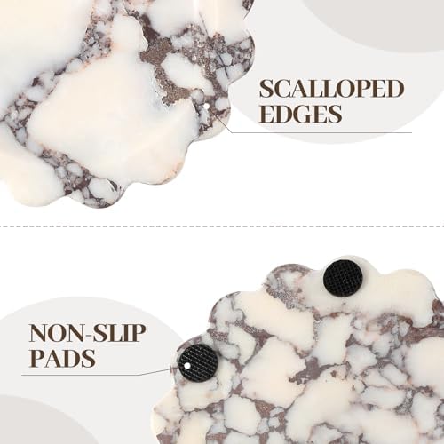 Koville 5.51" Scalloped Calacatta Viola Marble Tray, Round Stone Jewelry Trinket Dish for Ring, Natural Small Marble Tray for Bathroom Kitchen Dresser Countertop, Decorative Candle Tray - Image 6
