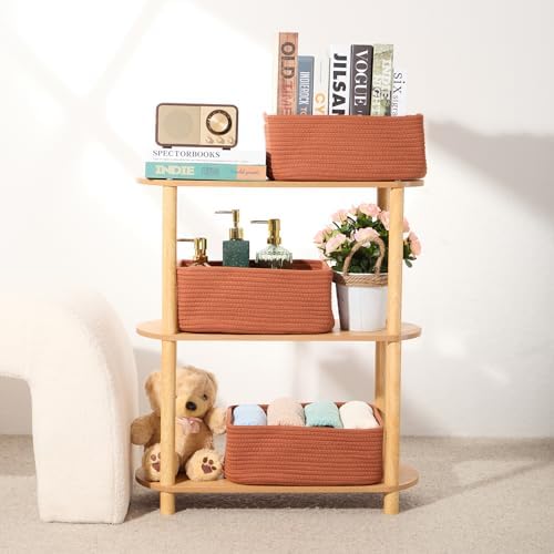 MiniArk Small Storage Baskets for Organizing | Closet Organizer Bins | Shelf Toy Basket | Woven Rope Baskets | Cube Decorative Box | Shallow Basket | 13x8.5x5.1” | 3 Packs Oxide Red - Image 6