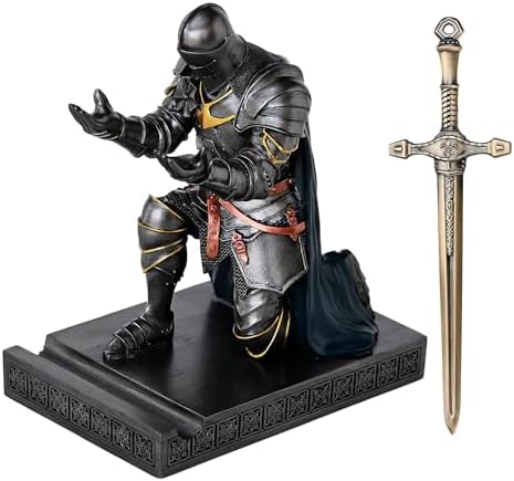 Medieval Armored Knight Pen Holder Figurine Paperweight Phone Stand Irn&Grn - Image 2